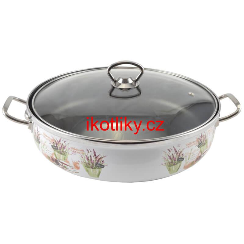 Smaltovaný rendlík s poklicí 30 cm LEVANDULE