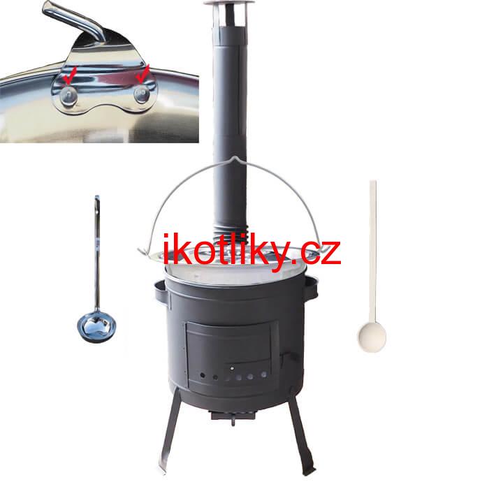 Nerezový kotlík 15 L (0,8 mm) zesílený s nýty INOX + nízká žáruvzdorná kotlina 36 cm PLUS 600
