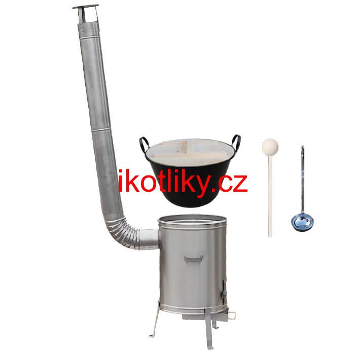 Zabijačkový smaltovaný kotel 100 L + nerezová kotlina 60 cm + vařečka a naběračka