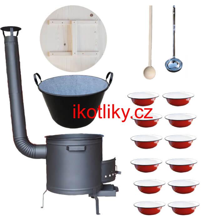 Smaltovaný kotel 100 L + smaltované talíře 12 ks + vařečka a naběračka BIG PARTY PLUS 600