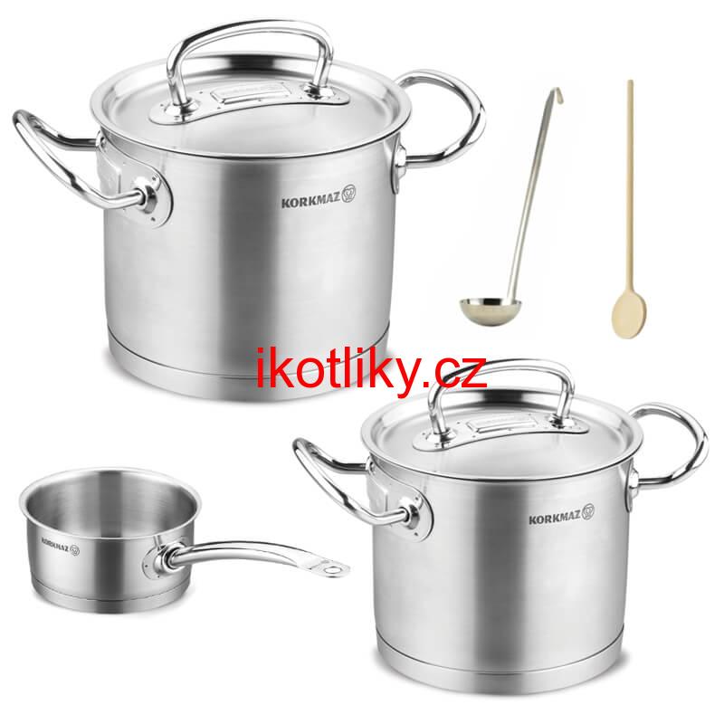Sada nerezových hrnců s poklicí + rendlík 2 + 1 ks 5 L, 9 L, 1,5 L