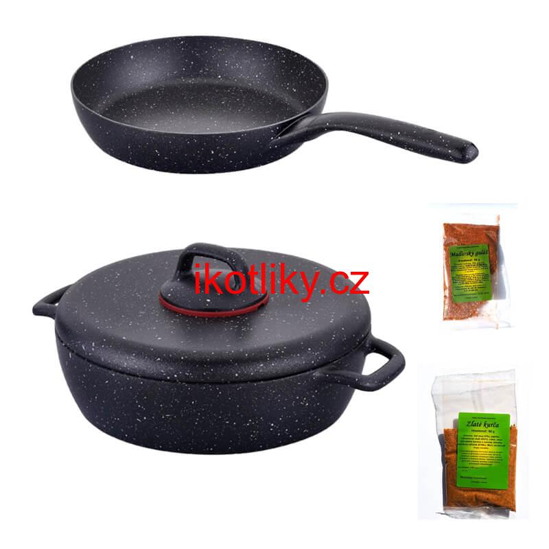 Hrnec s poklicí + pánev + pepř Classic Plus Volkanit