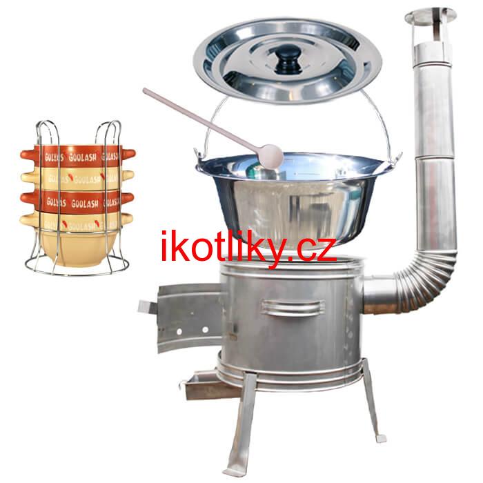 Nerezový kotlík 22 L (0,8 mm) INOX + misky na guláš 4 ks + nerezová kotlina 42 cm TOPLUX