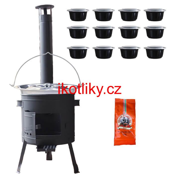 Nerezový kotlík 22 L (0,8 mm) + pepř na guláš 100 g + misky 12 ks + nízká žáruvzdorná kotlina (0,8 mm) 42 PLUS 600