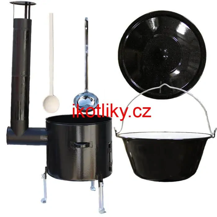 Smaltovaný kotlík 8 L + smaltovaná kotlina 31 Easy party + vařečka a naběračka