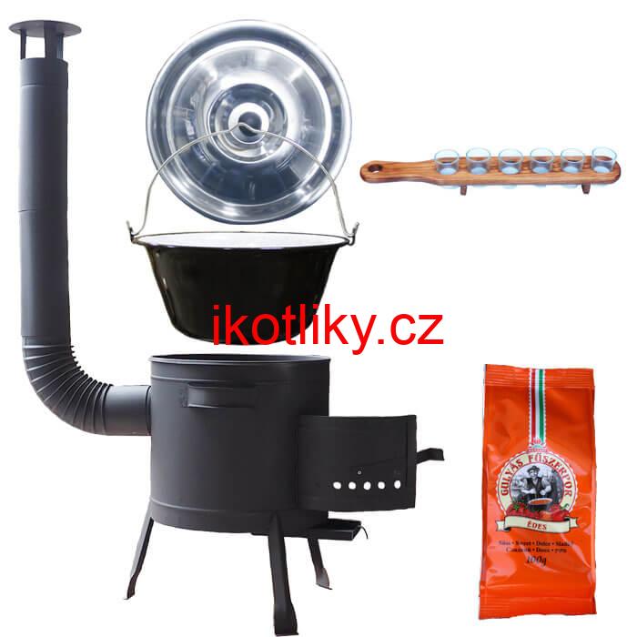 Smaltovaný kotlík 20 L (1,2 mm) + pepř + štamperlíky + nízká žáruvzdorná kotlina (0,8 mm) 42 PLUS 600