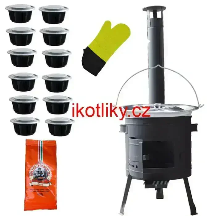 Nerezový kotlík 22 L (0,8 mm) + misky 12 ks + nízká žáruvzdorná kotlina (0,8 mm) 42 PLUS 600