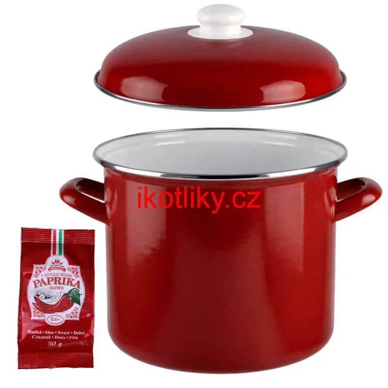 Smaltovaný hrnec s poklicí 10,4 L červený + sladká paprika GURMÁN 50 g