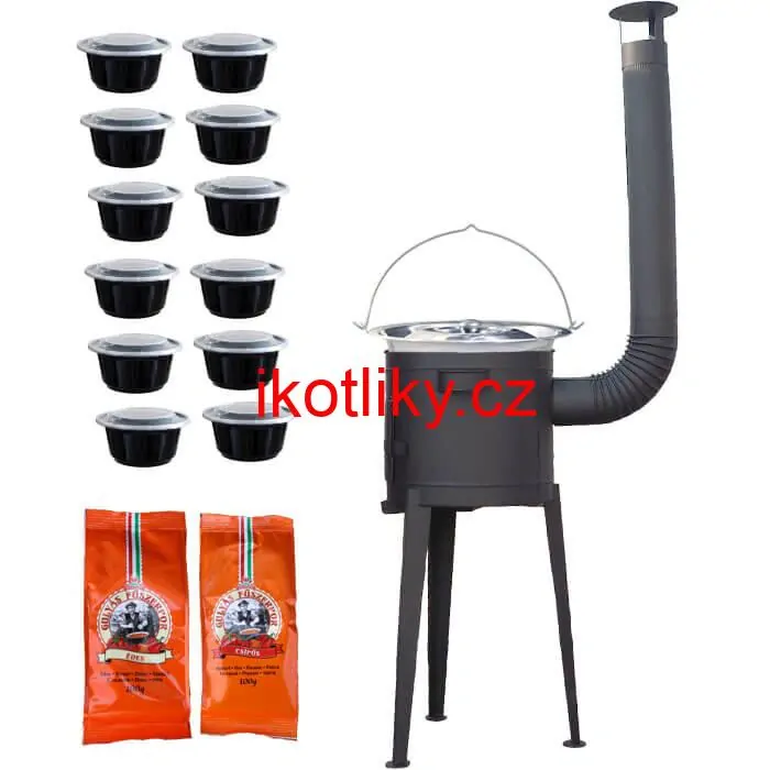 Nerezový kotlík 22 L (0,8 mm) INOX + vysoká žáruvzdorná kotlina 42 cm PLUS 600 + misky 12 ks + 2 x pepř na guláš 100 g