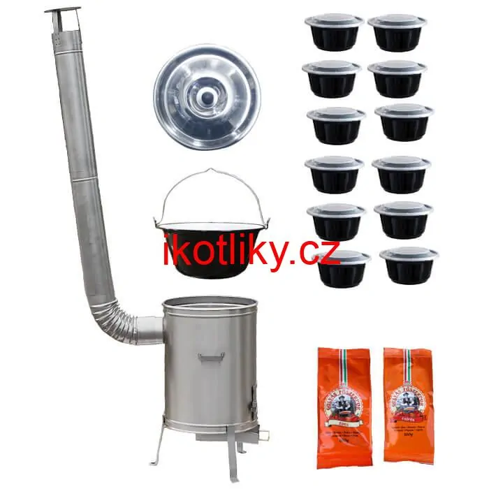 Smaltovaný kotlík 22 L (1,2 mm) + nerezová kotlina 42 cm LUX + misky 12 ks + 2 x pepř na guláš 100 g