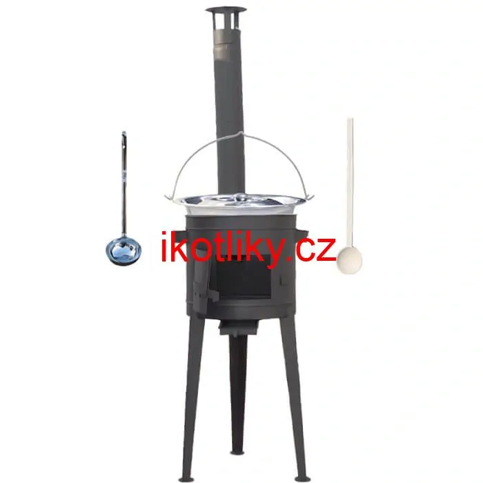 Nerezový kotlík 20 L (1,2 mm) INOX + vysoká žáruvzdorná kotlina (2,0 mm) HODO 42 cm PLUS 600 + vařečka + naběračka