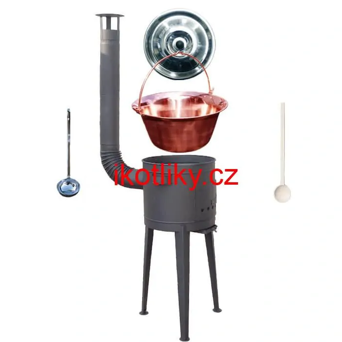 Měděný kotlík 20 L (1,2 mm) + vysoká žáruvzdorná kotlina (1,5 mm) HODO 42 cm PLUS 600 + vařečka + naběračka