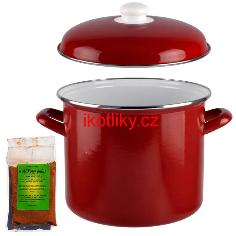 Smaltovaný hrnec s poklicí 4 l červený + pikantní směs koření 50 g Kotlíkový guláš