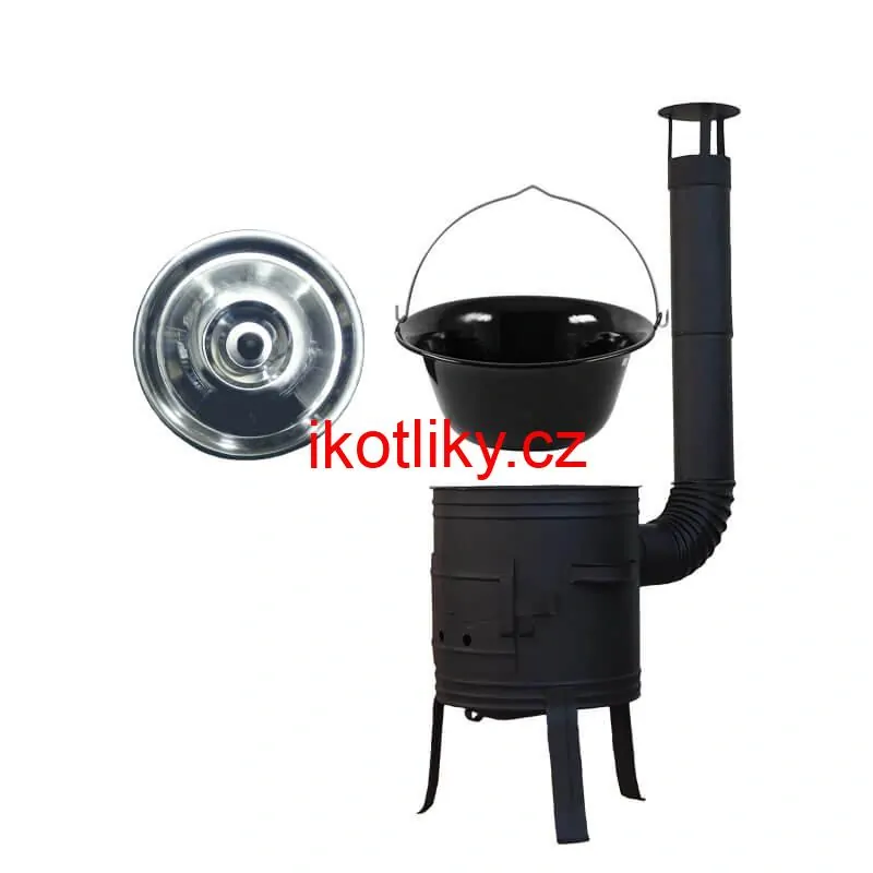 Smaltovaný kotlík 11 L BLACK + nerezová poklice INOX + žáruvzdorná kotlina 33 cm Plus 700