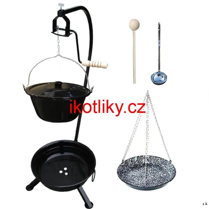 Smaltovaný kotlík 10 L (1,2 mm) + smaltovaná pánev + přenosné ohniště
