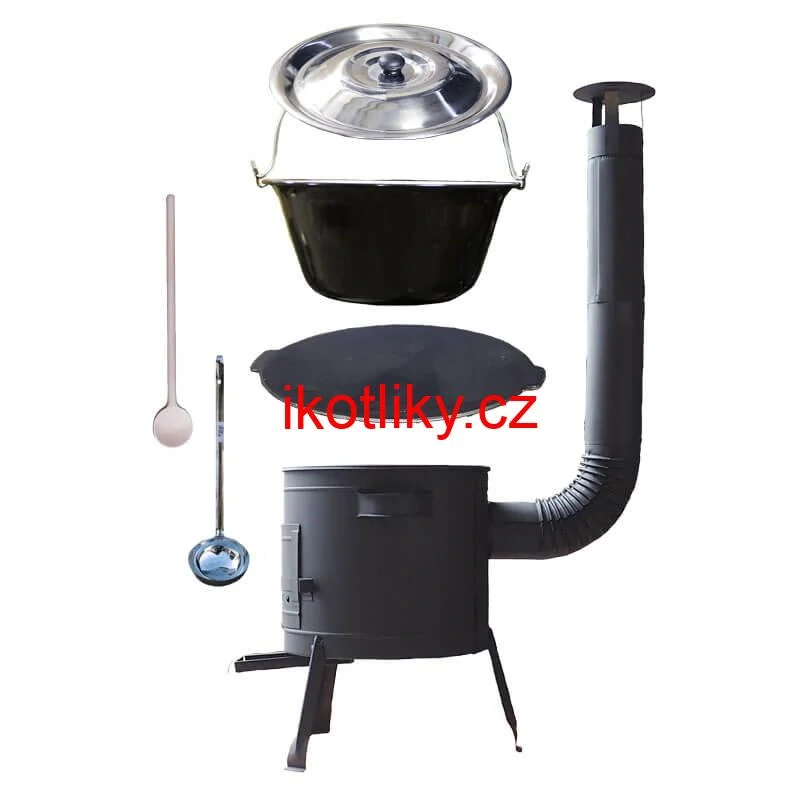 Smaltovaný kotlík 30 L + litinová pánev 45 cm + nízká žáruvzdorná kotlina 42 cm PLUS 600