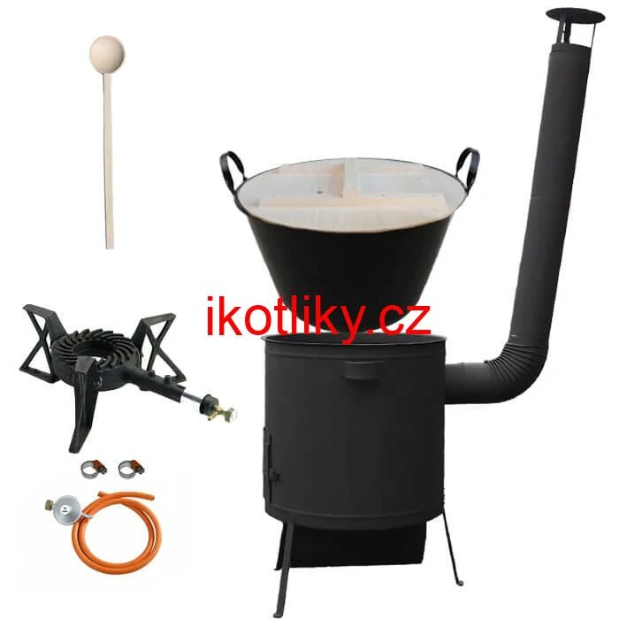 Zabijačkový smaltovaný kotel 100 L, žáruvzdorná kotlina 42 PLUS 600 4 MM, hořák 7 kW + vařečka