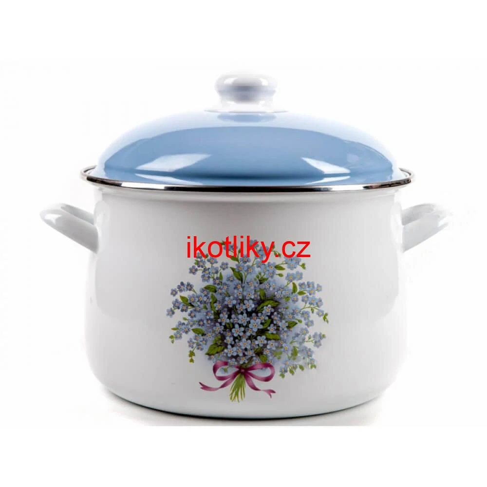 Smaltovaný hrnec s květinovým vzorem – Pomněnka 3 l + poklice