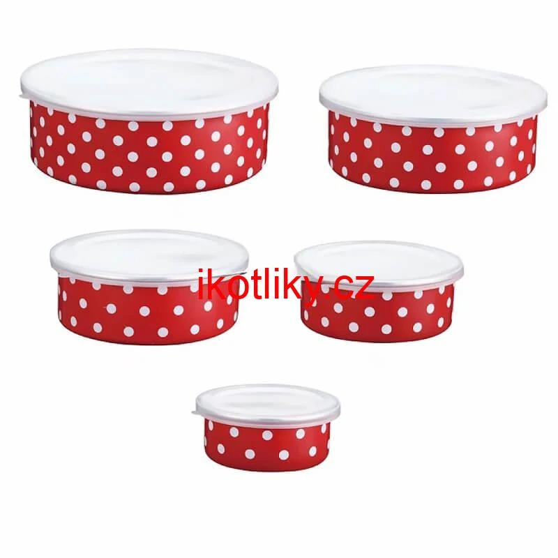 Smaltovaná sada 5 úložných dóz s tečkami