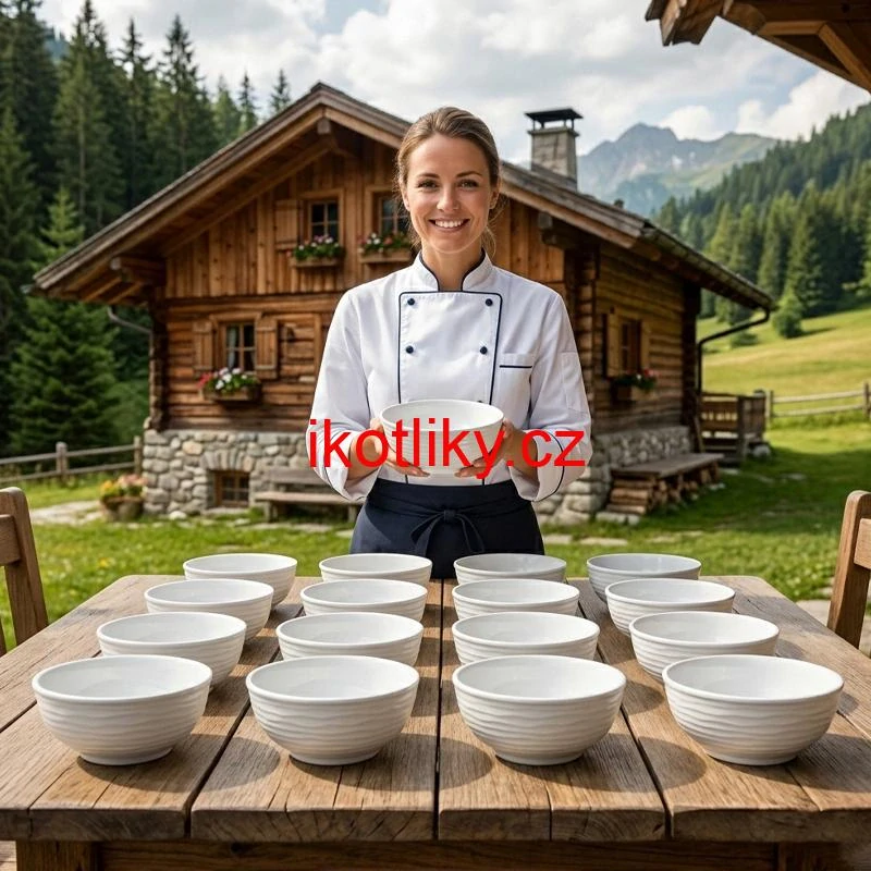 Sada 24 ks: Prémiové bílé misky s kamennou strukturou (750 ml)