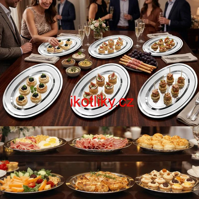 Nerezové podnosy pro catering - set 6 ks (40,5cm) - Servíruj s jistotou a stylem