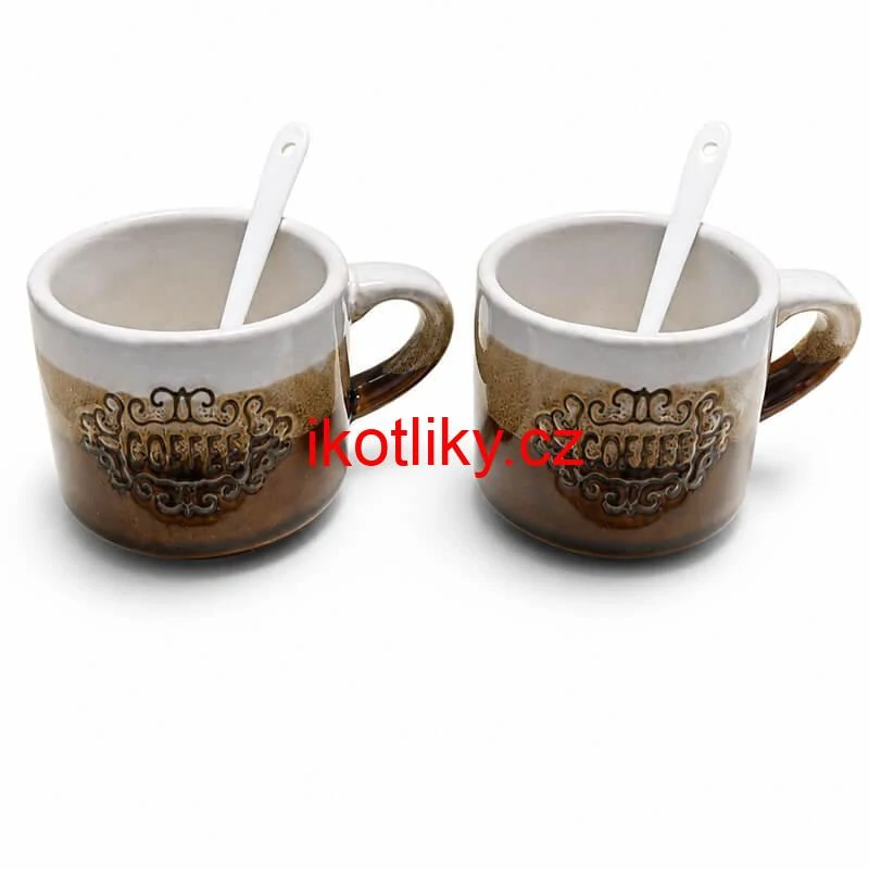 Keramické hrnky na kávu 150 ml COFFEE s lžičkami 2 ks