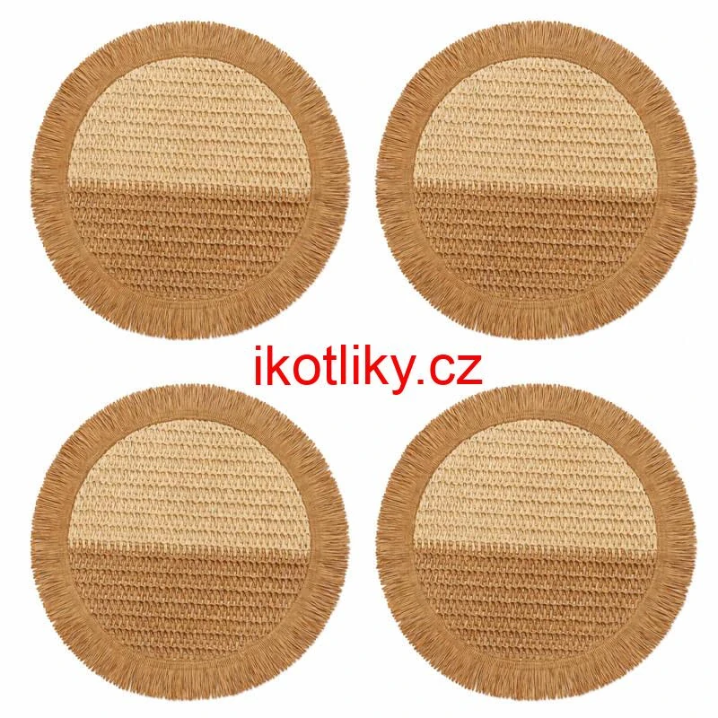 Přírodní podložky pod talíř se třásněmi 37 cm, 4 ks
