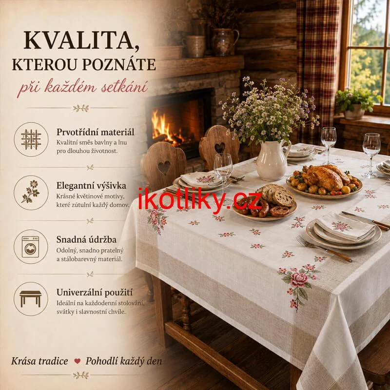 Hrubší textilní ubrus Růže Provence 130 × 180 cm