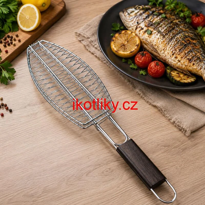 BBQ grilovací rošt na ryby – nerezové grilovací kleště 65 × 15 × 4 cm