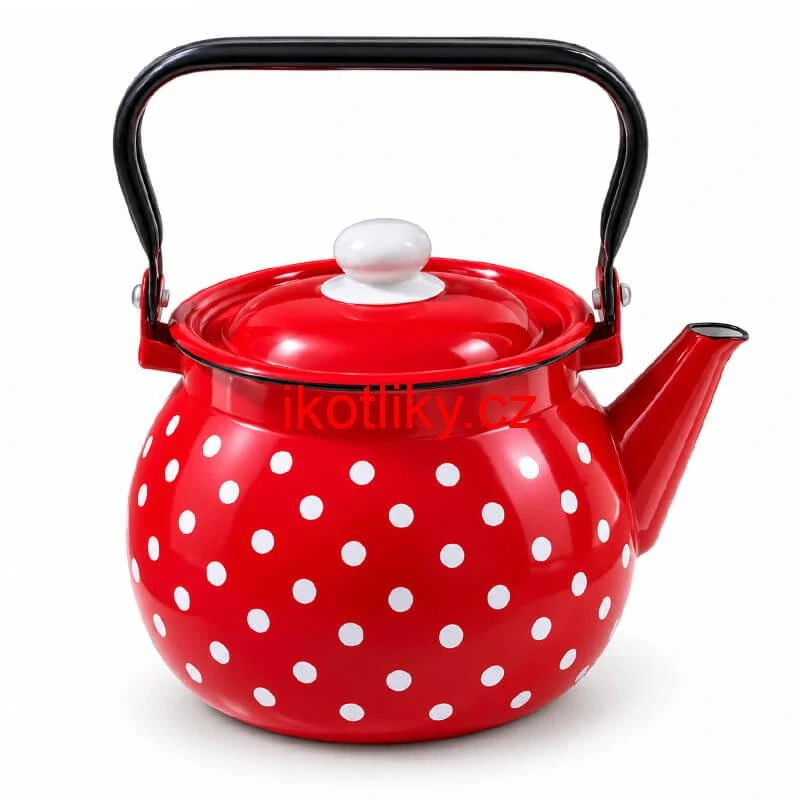 Retro smaltovaná konvice 2,5 l – červená s puntíky