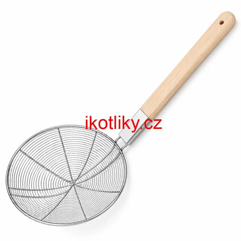 Velké nerezové sítko 22,5 cm s dřevěnou rukojetí – délka 56,5 cm