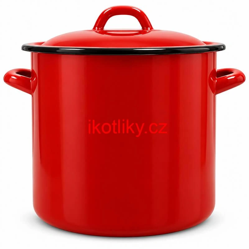Červený smaltovaný hrnec FALCO s poklicí – čelní pohled
