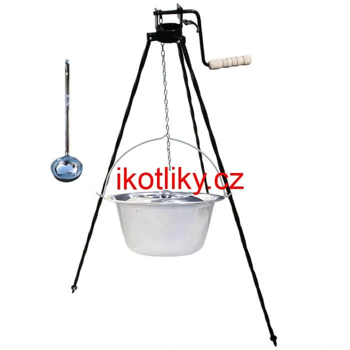 Nerezový kotlík 10 L + poklice + stojan s kladkou VAR