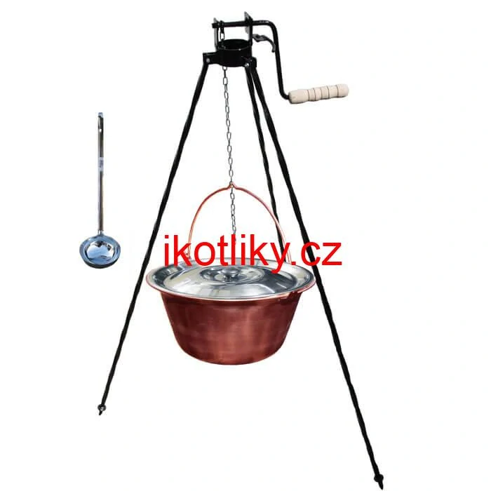 Měděný kotlík 14 L (1,2 mm) + poklice + stojan s kladkou VAR