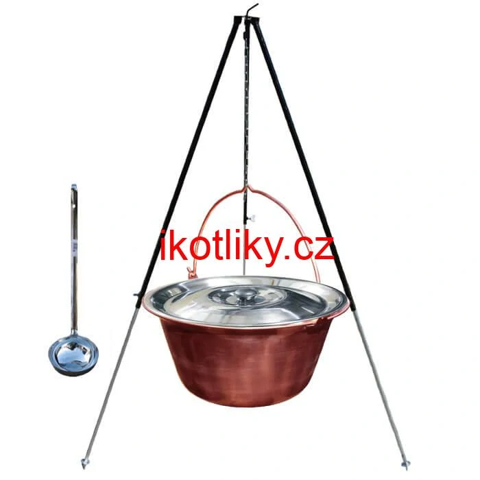 Měděný kotlík 30 L (1,2 mm) + poklice + teleskopický stojan