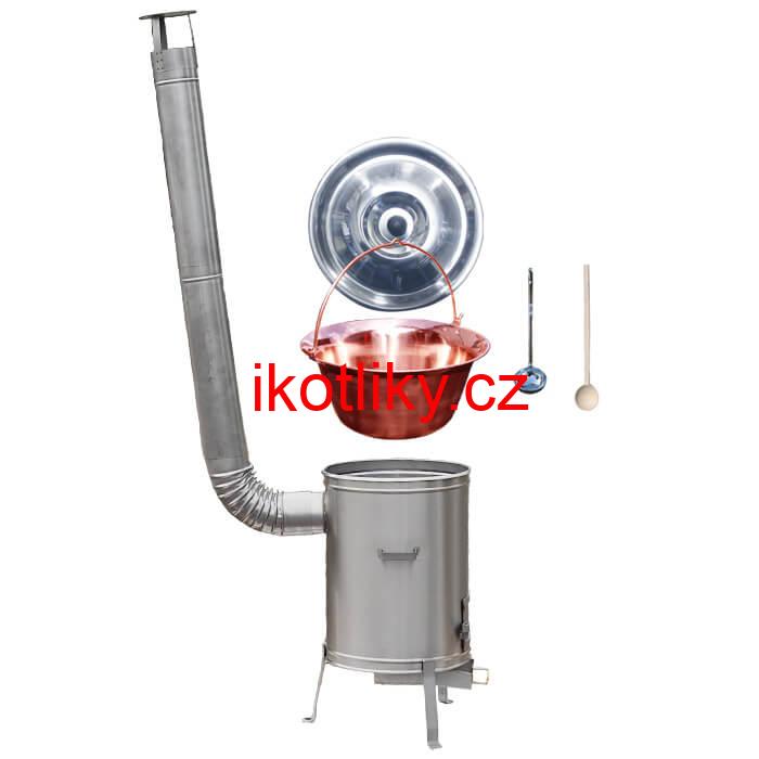 Měděný kotlík 10 L (1,2 mm) + nerezová kotlina 36 cm + vařečka a naběračka LUX