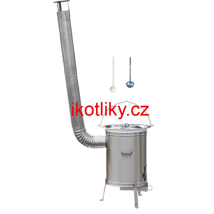 Nerezový kotlík 15 L (1,2 mm) + nerezová kotlina 36 cm + vařečka a naběračka LUX