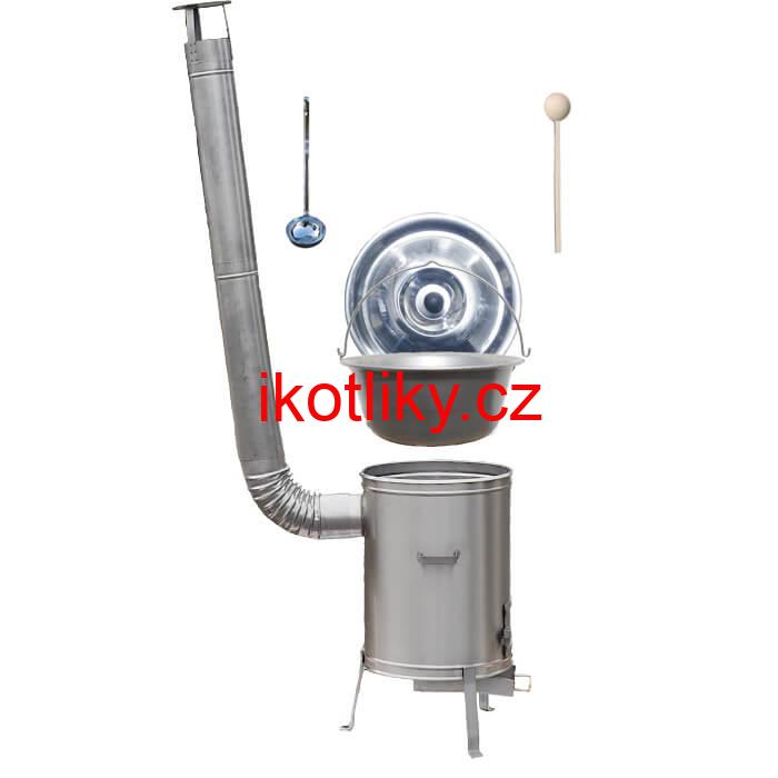 Nerezový kotlík 20 L (1,5 mm) + nerezová kotlina 42 cm + vařečka a naběračka LUX