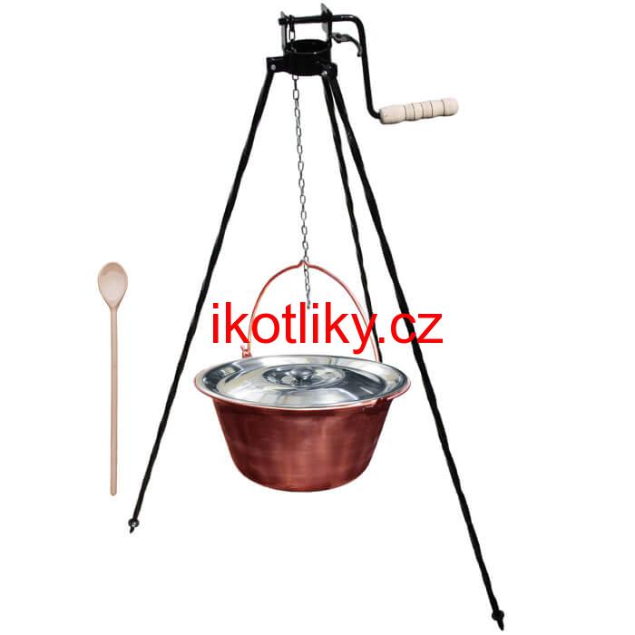Měděný kotlík 10 L + stojan s kladkou VAR