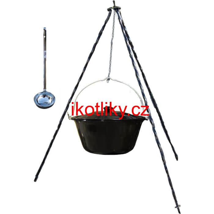Smaltovaný kotlík 13 L poklice + trojnožka 1,20 m