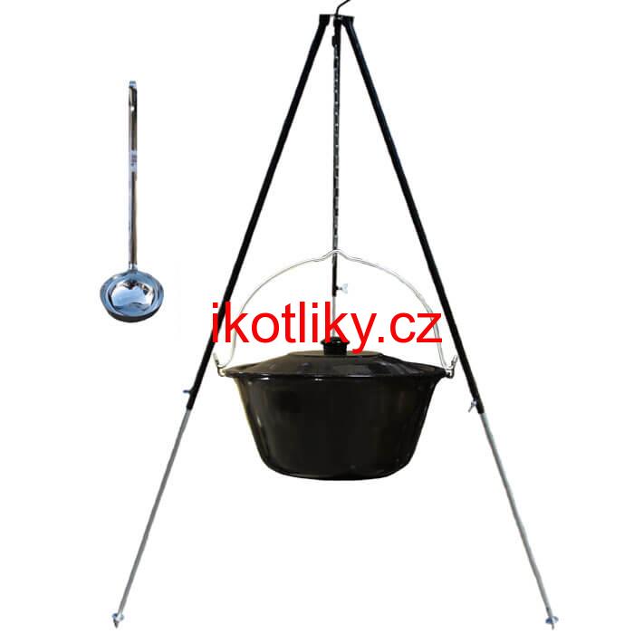 Smaltovaný kotlík 30 L poklice + teleskopická trojnožka 1,40 m