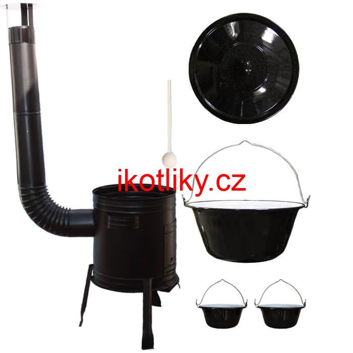 Smaltovaný kotlík 16 L (1,2 mm) + kovová kotlina 39 CLASSIC (KOV) + 2 smaltované servírovací kotlíky 0,8 L