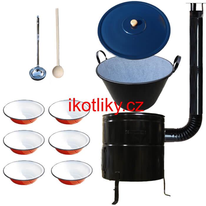 Smaltovaný kotel 70 L + smaltované talíře BIG PARTY