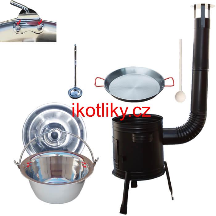 Paella ocelová pánev 46 cm s nerezovým kotlíkem 20 L (0,8 mm) a kotlinou