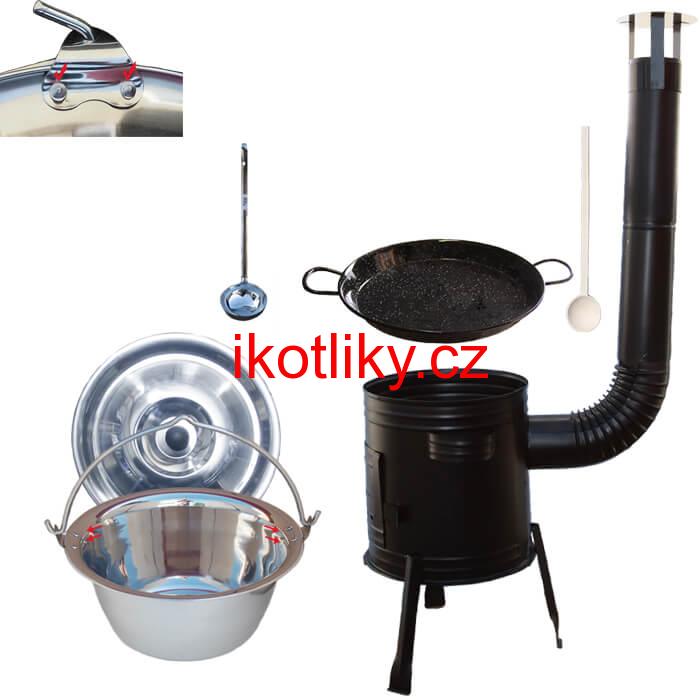 Paella smaltovaná pánev 38 cm s nerezovým kotlíkem 15 L (0,8 mm) a kotlinou