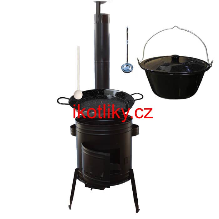 Paella smaltovaná pánev 34 cm se smaltovaným kotlíkem 8 L (1,2 mm) a kotlinou