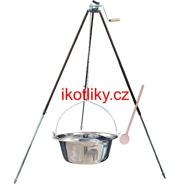 Nerezový kotlík 20 L (1,2 mm) + teleskopická trojnožka s pojistnou kladkou + poklice