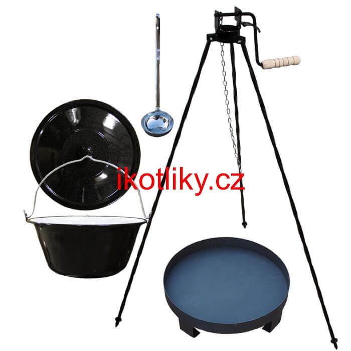 Smaltovaný kotlík 13 L (1,2 mm) + Ohniště + stojan s kladkou VAR