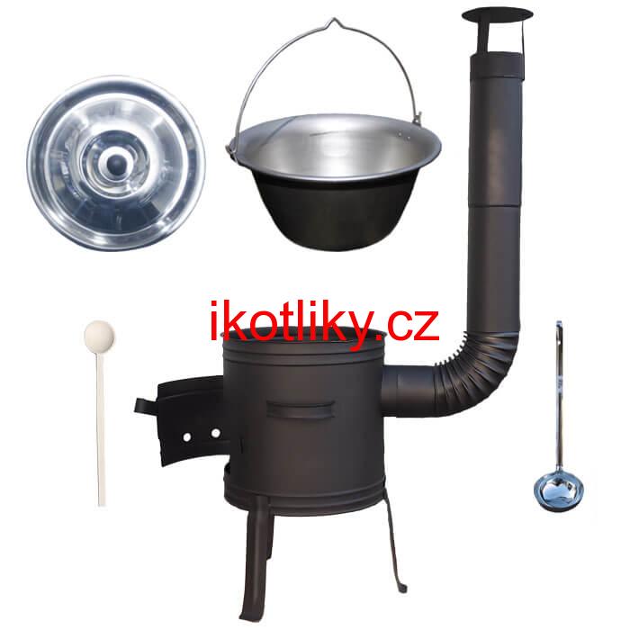 Nerezový kotlík 10 L (1,5 mm) + nízká žáruvzdorná kotlina 33 cm PLUS 700 + vařečka a naběračka