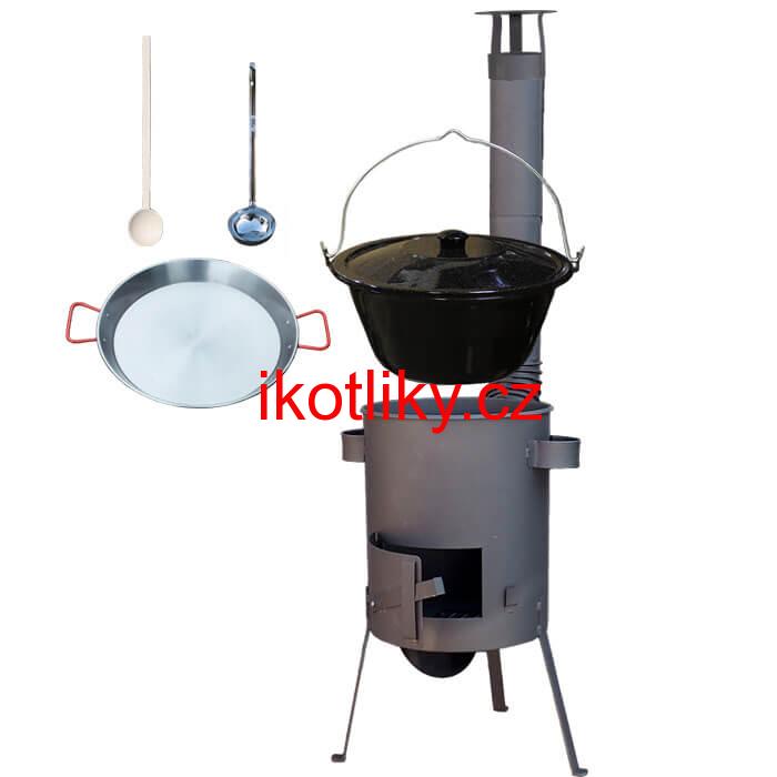 Smaltovaný kotlík 20 L + Paella ocelová pánev 46 cm + žáruvzdorná kotlina 42 PLUS 600 4 MM